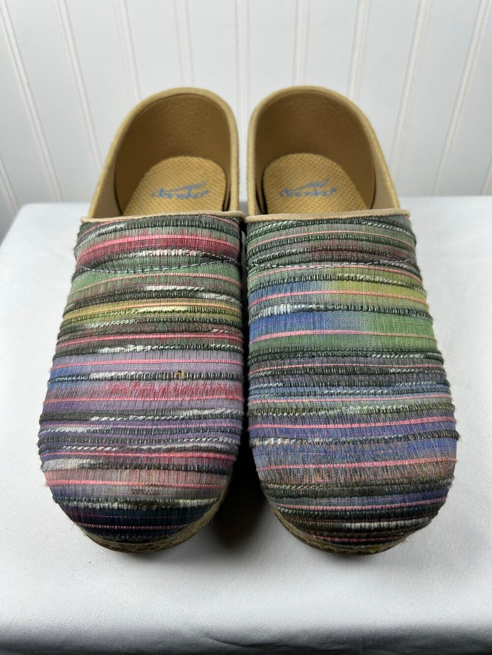 Dansko Jute Pro Clog Artisan Weave Rainbow Slip On Mules Shoes Size 39 US 8.5-9